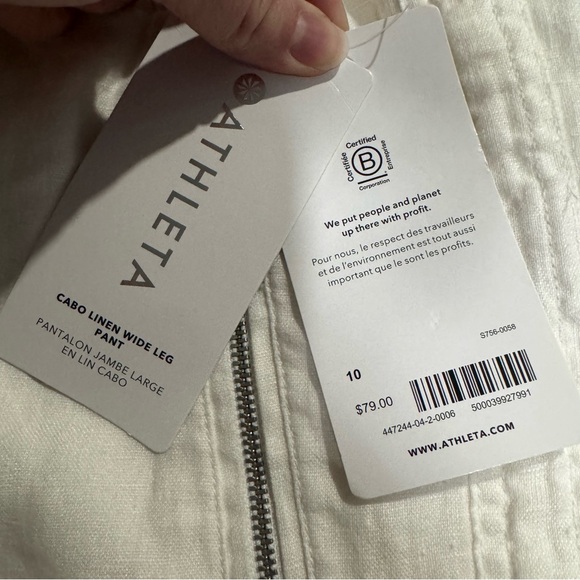 NWT ATHLETA CABO LINEN WIDE LEG PANT WHITE SZ 10 - Picture 6 of 6